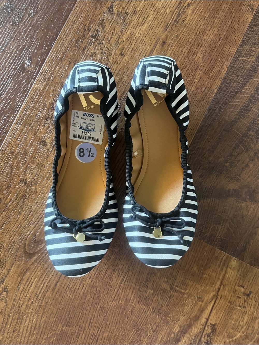 Report Black & White Striped Ballet Flats with Bow Detail